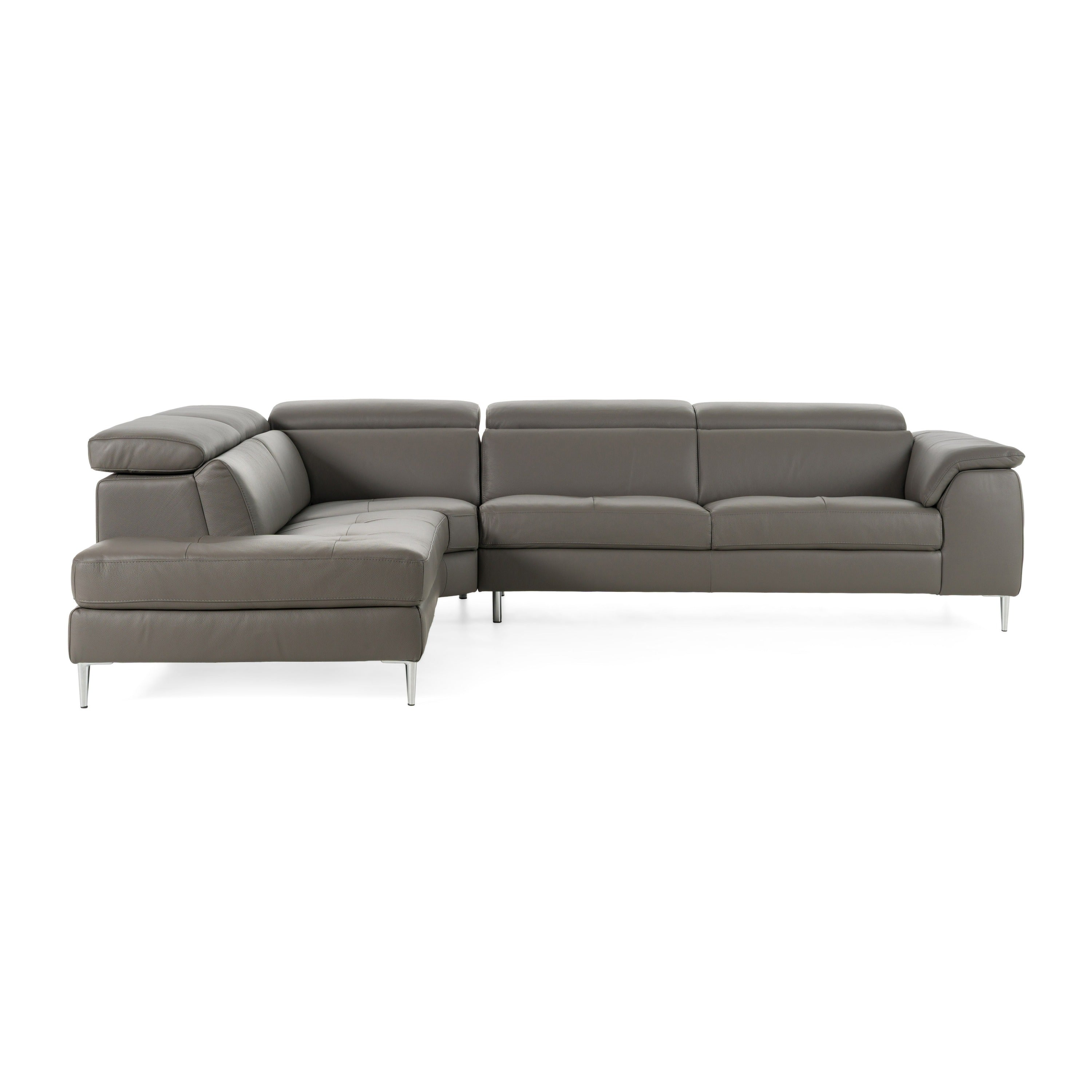Viola - Italian Contemporary Grey Leather Left Facing Sectional Sofa