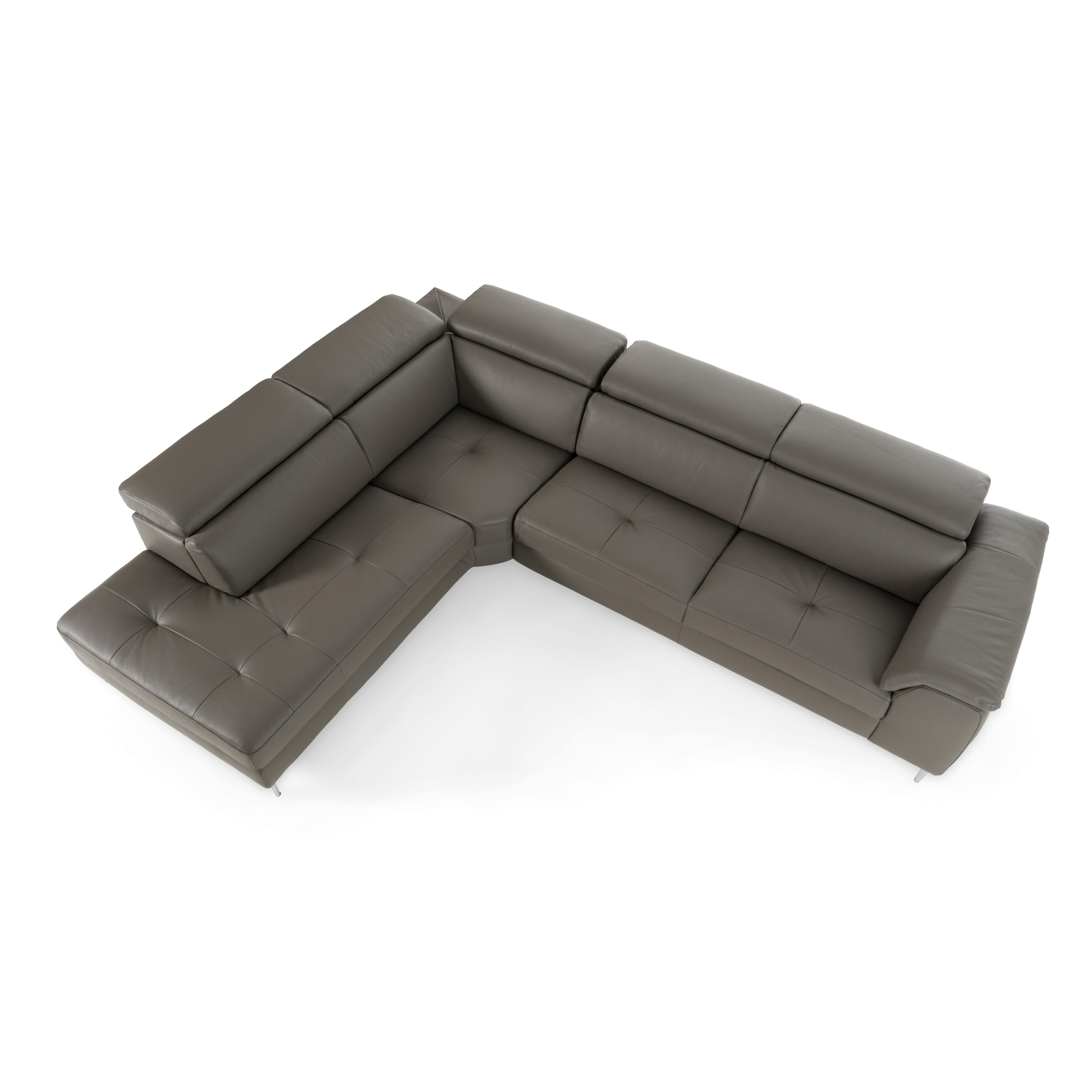 Viola - Italian Contemporary Grey Leather Left Facing Sectional Sofa