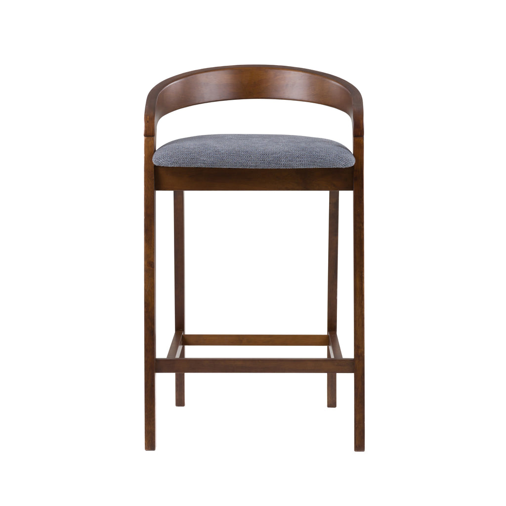 Vougler - Modern Grey Fabric + Walnut Counter Chair (Set of 2)