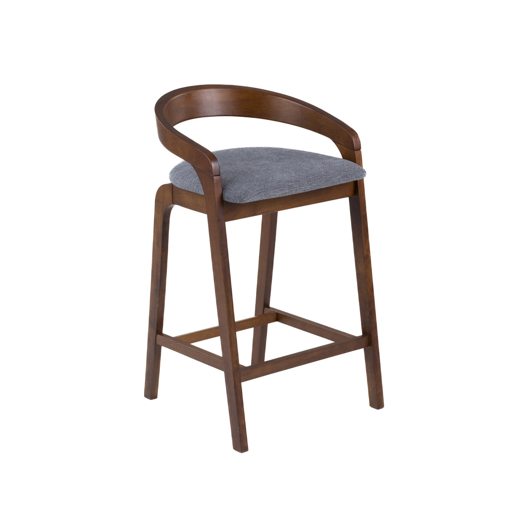 Vougler - Modern Grey Fabric + Walnut Counter Chair (Set of 2)