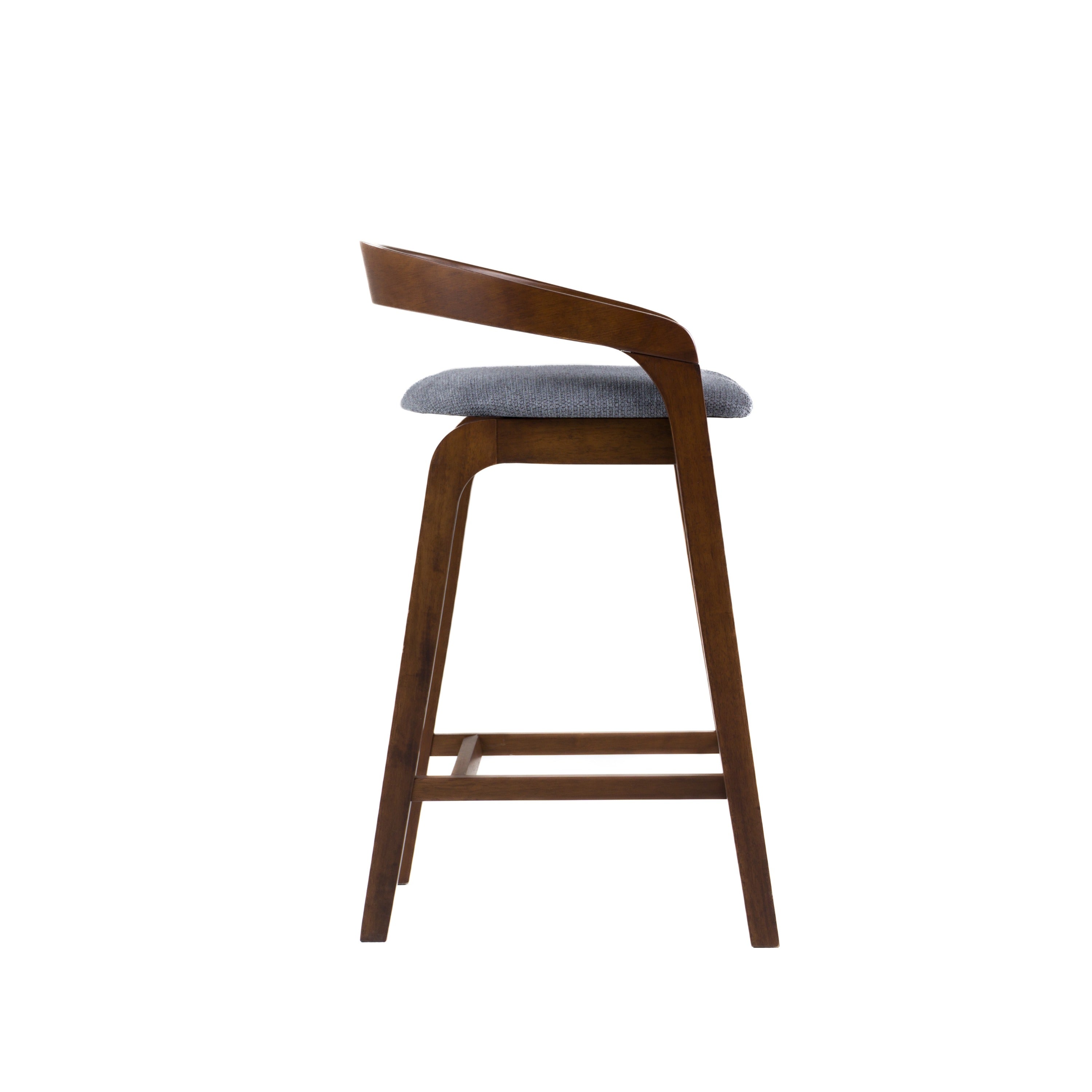 Vougler - Modern Grey Fabric + Walnut Counter Chair (Set of 2)