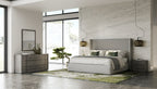Byrne + Asus - Modern Grey Fabric + Elm Grey Bed & 2 Nightstands - Modern Grey Fabric + Elm Grey Bed & 2 Nightstands