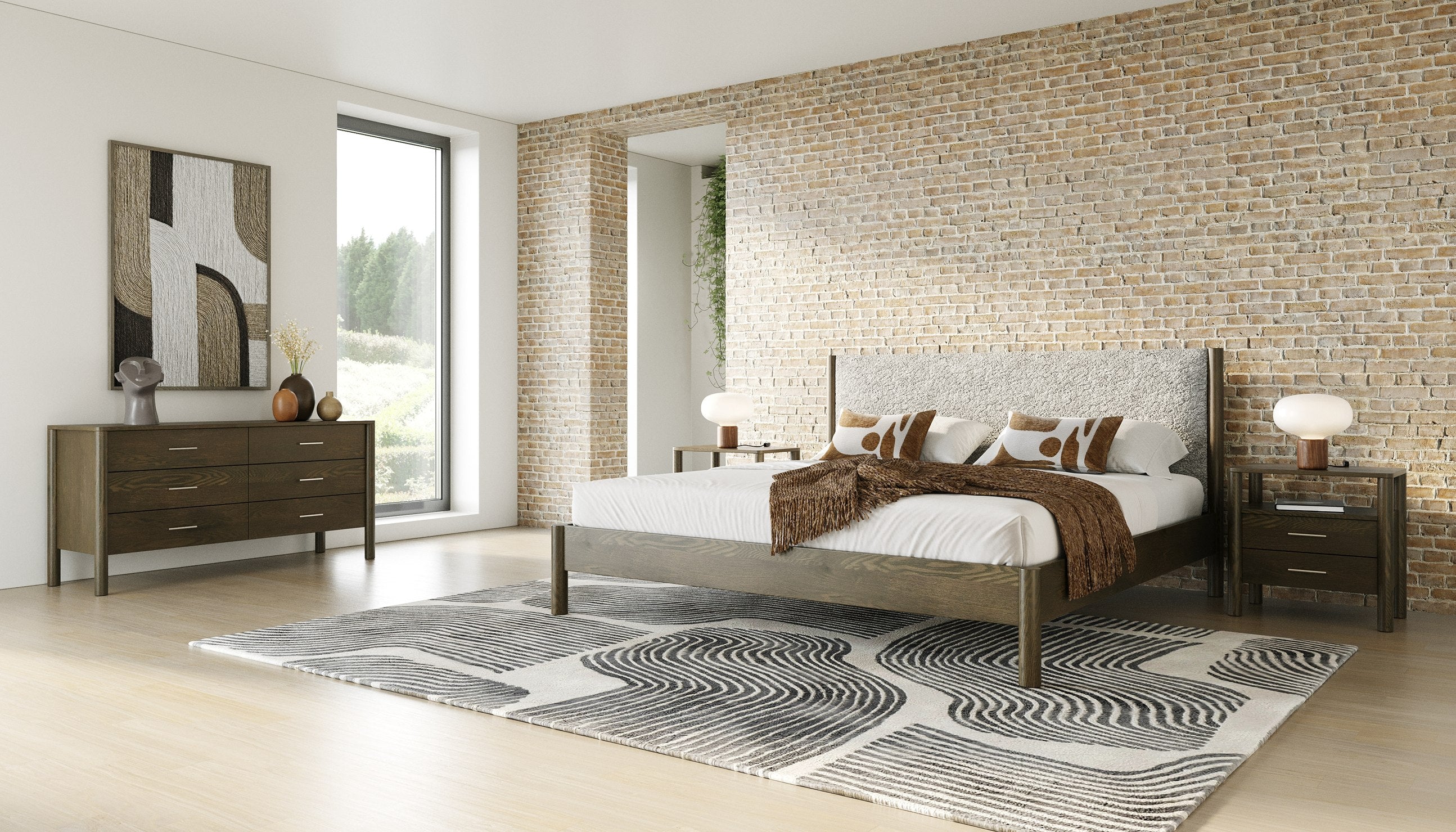 Carolina - Modern Grey Fabric + Wenge Bedroom Set - Modern Grey Fabric + Wenge Bedroom Set