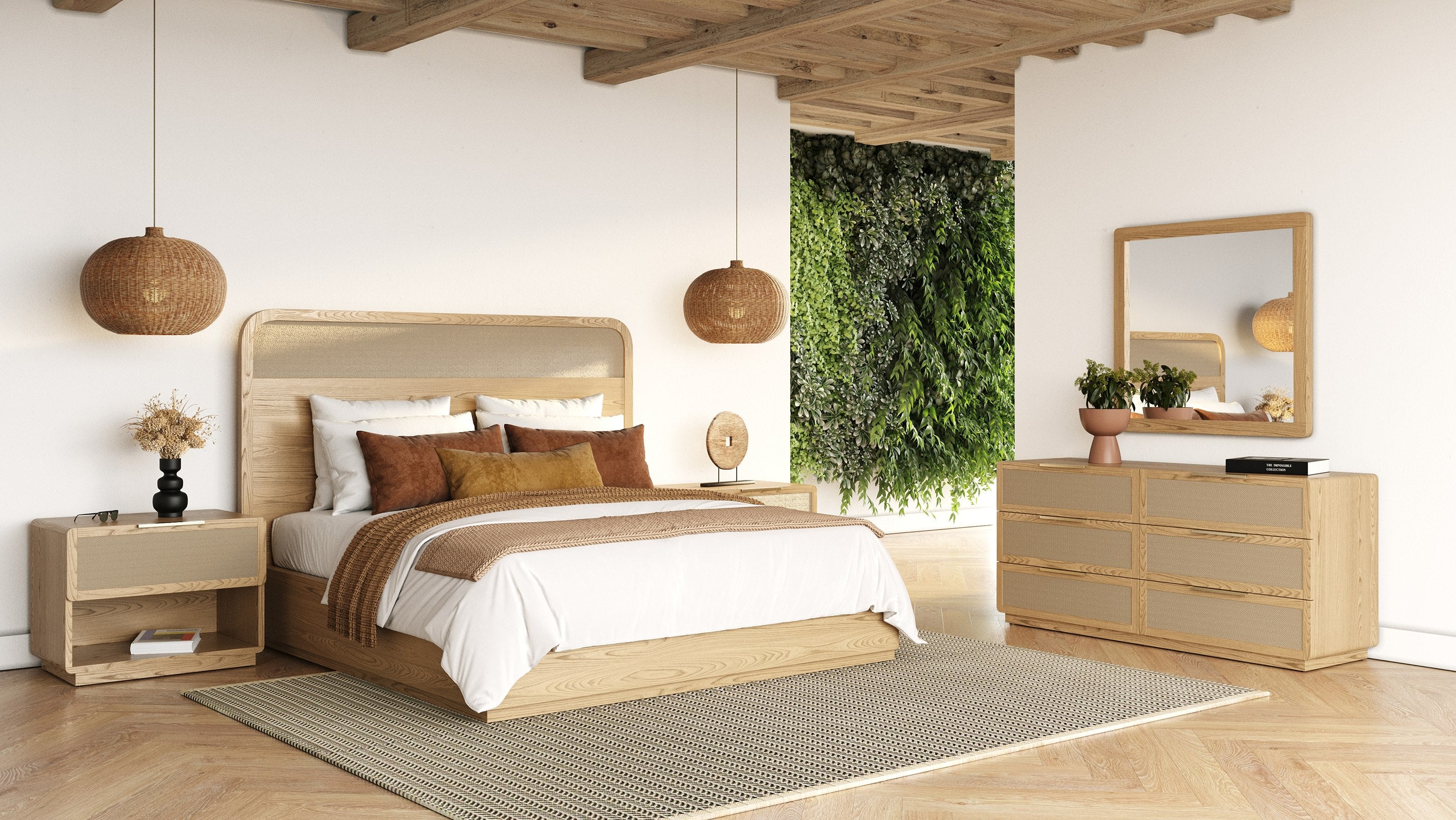 Gavin - Modern Natural Ash + Rattan Nightstand