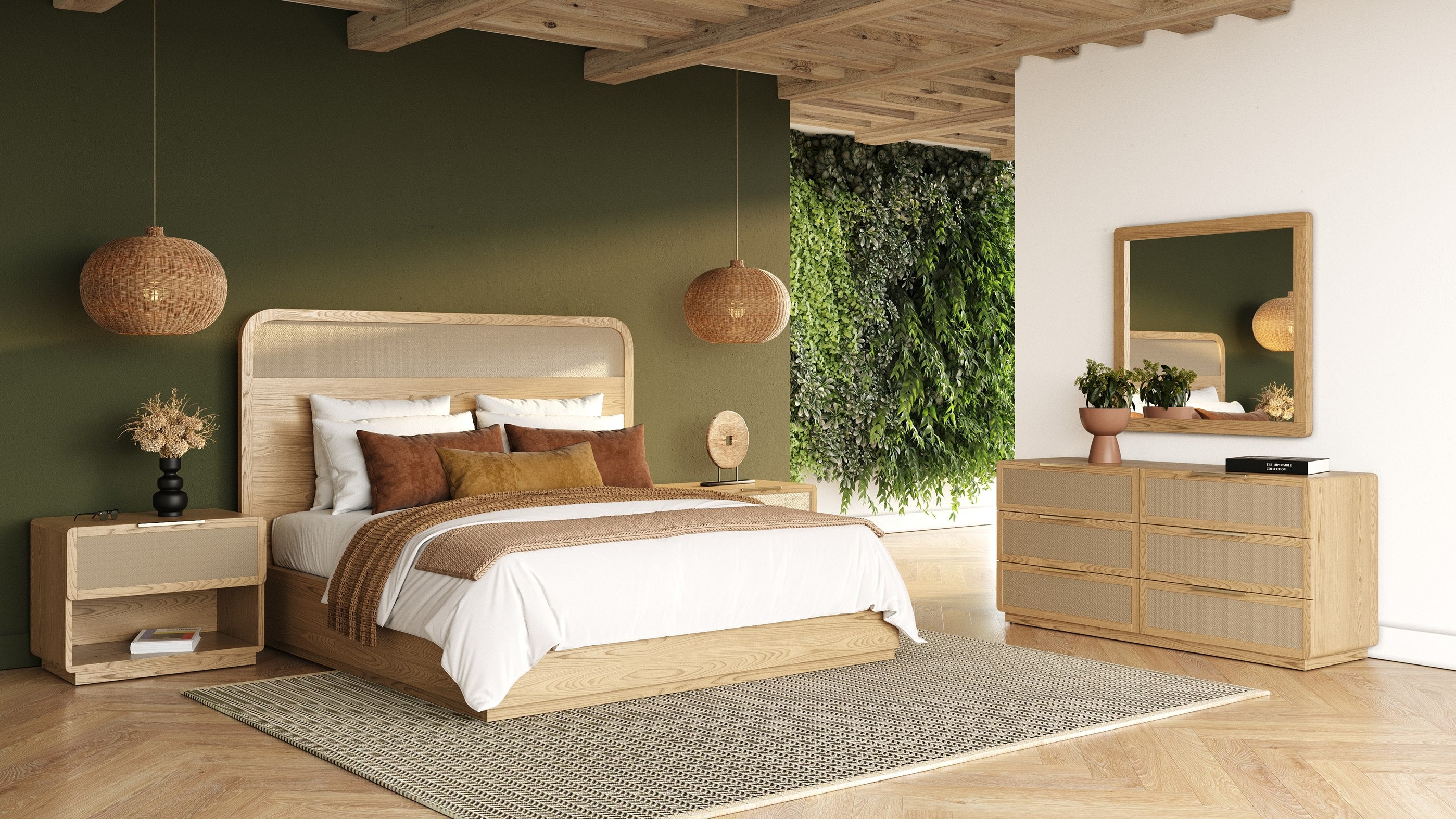 Eastern King Gavin - Modern Natural Ash + Rattan Bed - Modern Natural Ash + Rattan Bed