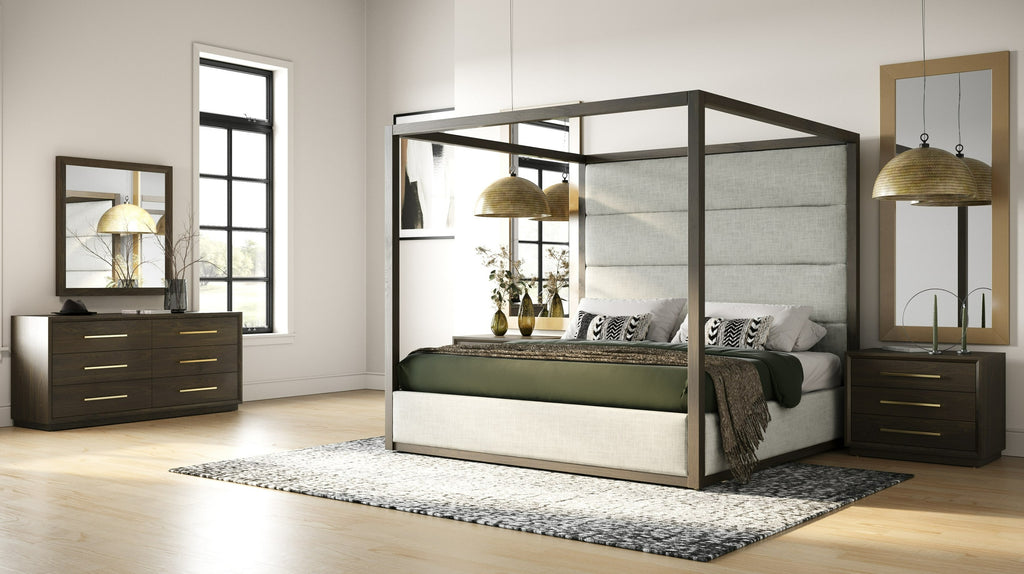 Manhattan - Contemporary Canopy Brown Oak Bedroom Set - Contemporary Canopy Brown Oak Bedroom Set