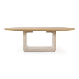 Wolff - Modern White Oak + Faux Travertine Dining Table