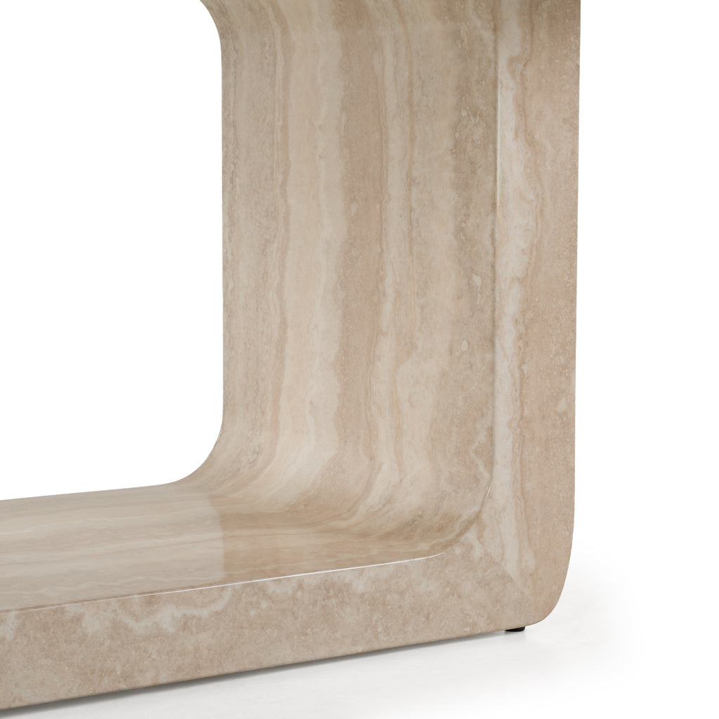 Wolff - Modern White Oak + Faux Travertine Dining Table