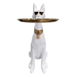 Cool Dog With Plate Modern White + Gold Sculpture
