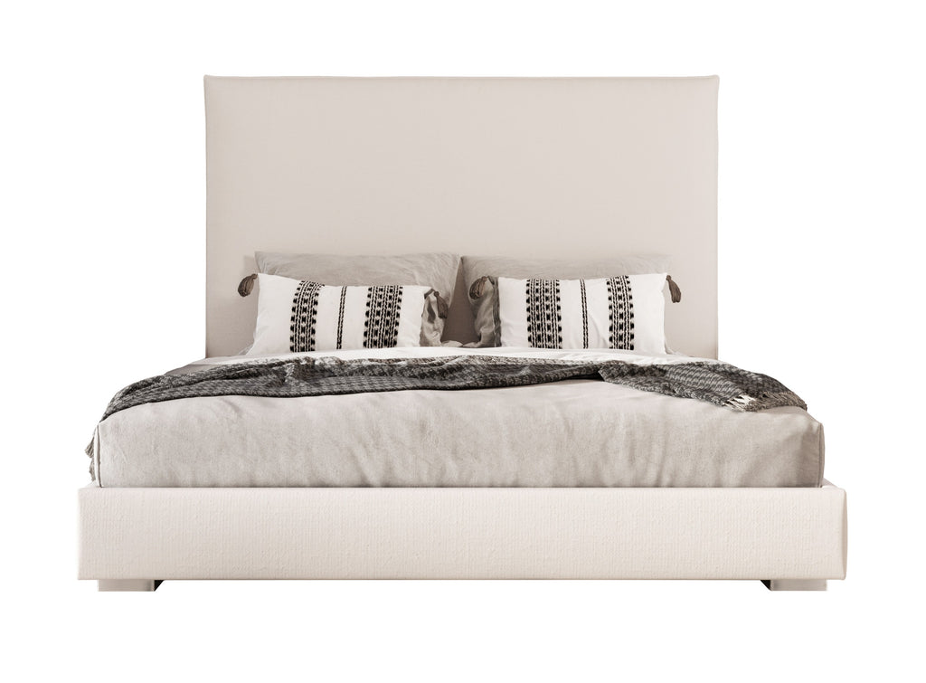 Sogno - Italian Modern Beige Fabric High Headboard Q Bed - Italian Modern Beige Fabric High Headboard Q Bed