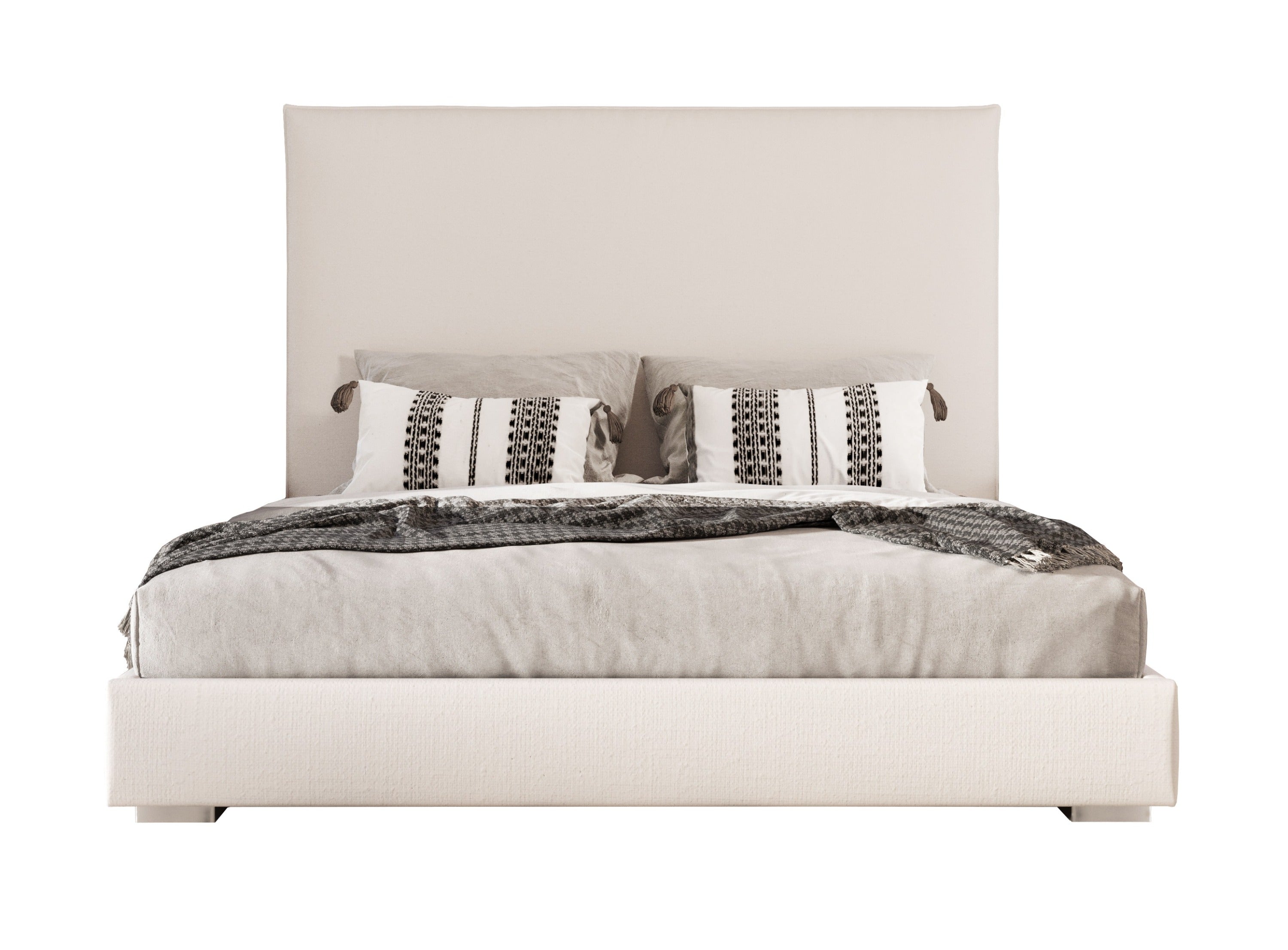 Sogno - Italian Modern Beige Fabric High Headboard Q Bed - Italian Modern Beige Fabric High Headboard Q Bed