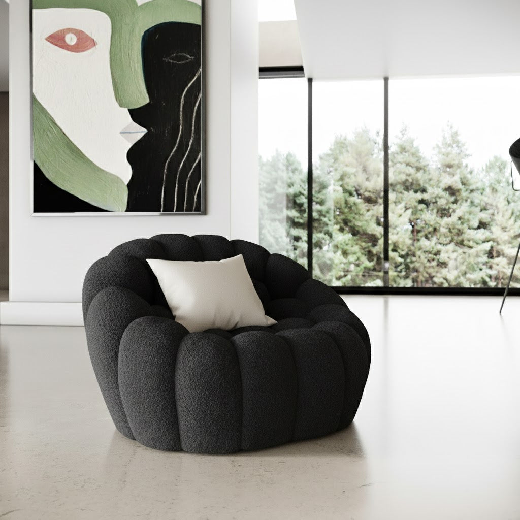 Yolonda - Modern Curved Black Fabric Chair