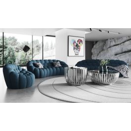 Yolonda - Modern Curved Dark Teal Fabric Sofa Set
