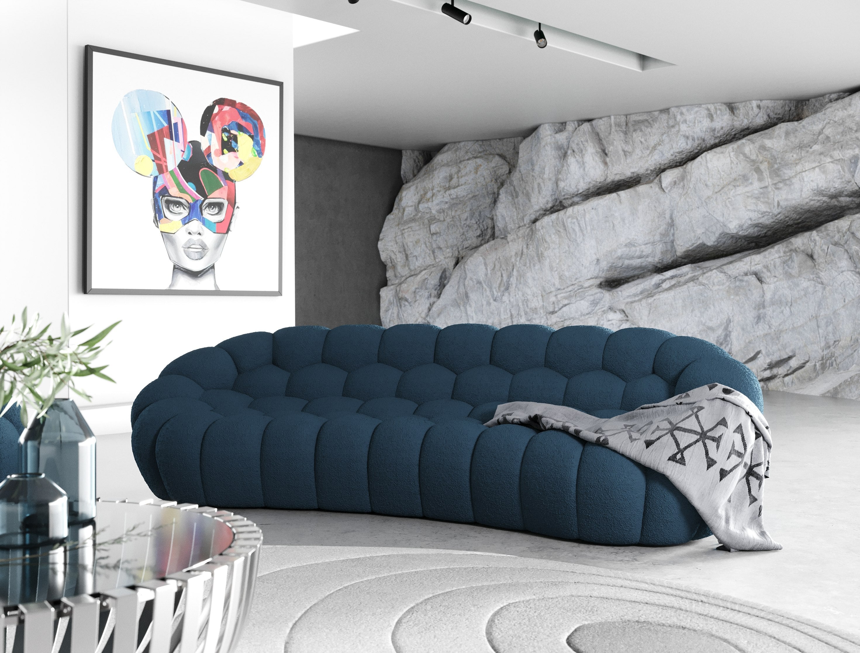 Yolonda - Modern Curved Dark Teal Fabric Sofa Set