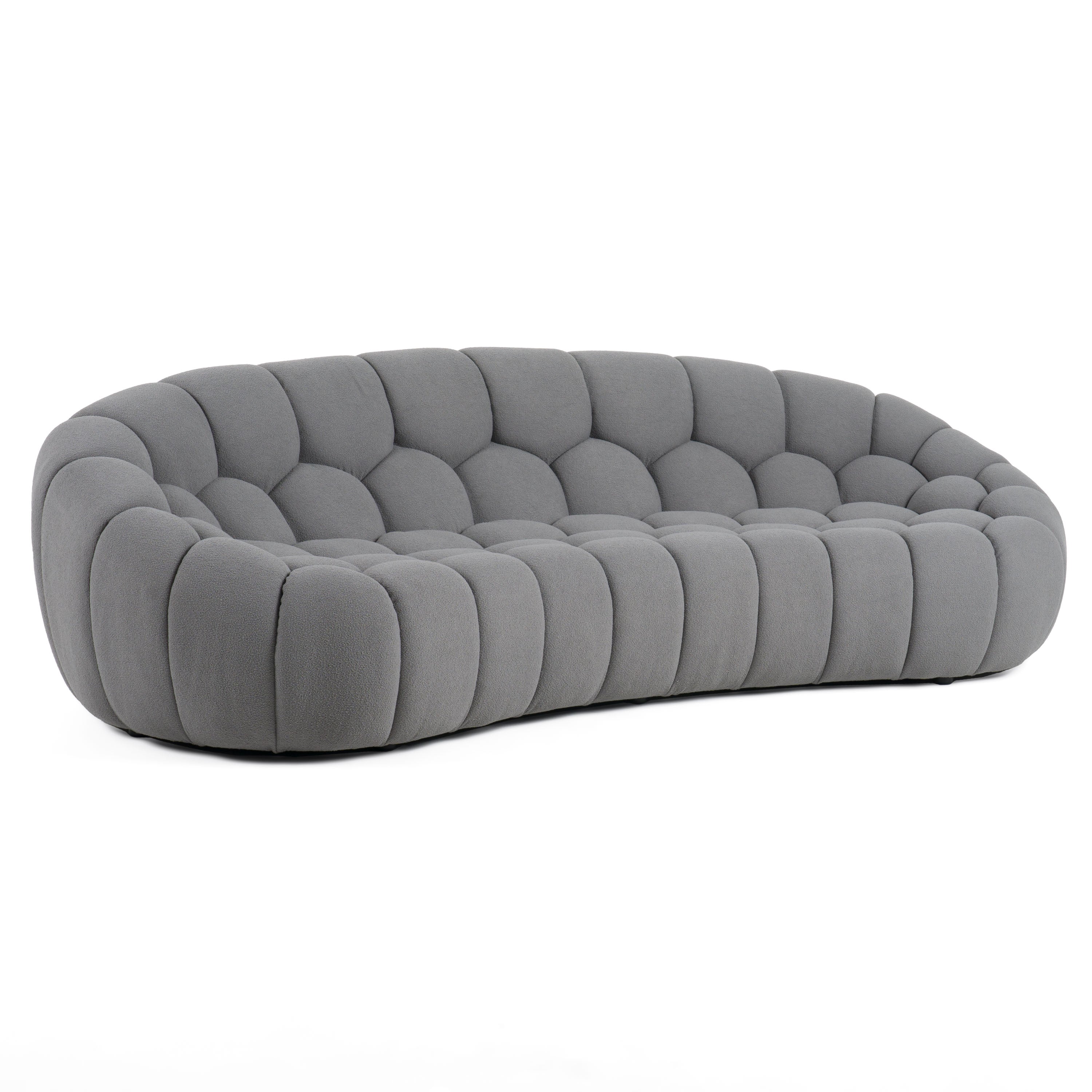 Yolonda - Modern Curved Light Grey Fabric Sofa