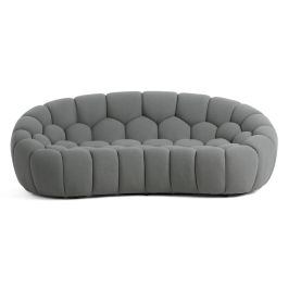 Yolonda - Modern Curved Light Grey Fabric Loveseat