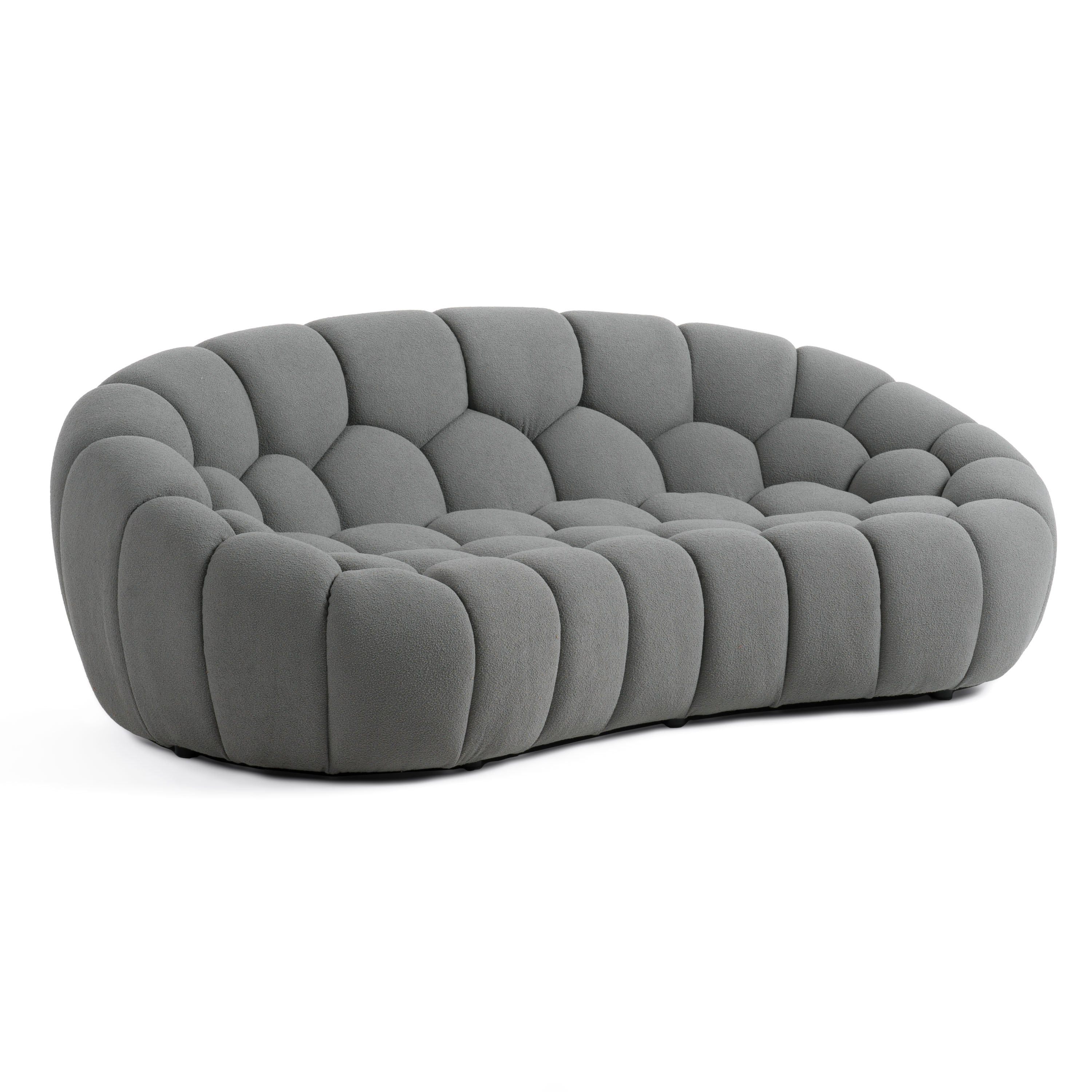 Yolonda - Modern Curved Light Grey Fabric Sofa Set