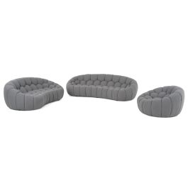 Yolonda - Modern Curved Light Grey Fabric Sofa Set