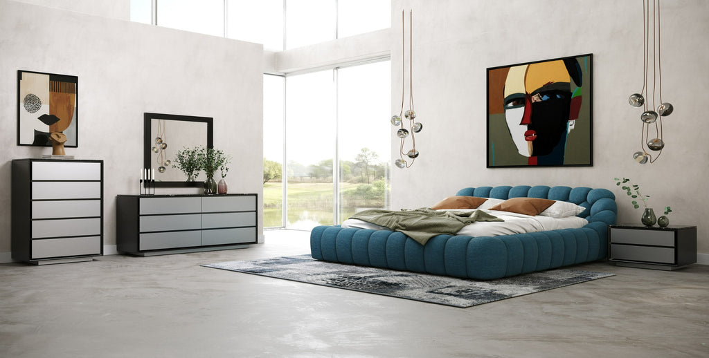 Eastern King Yolonda - Modern Dark Teal Fabric Bed - Modern Dark Teal Fabric Bed