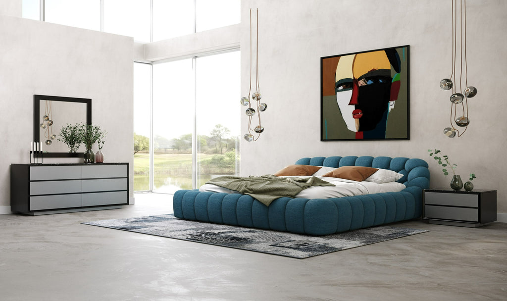 Eastern King Yolonda - Modern Dark Teal Fabric Bed - Modern Dark Teal Fabric Bed