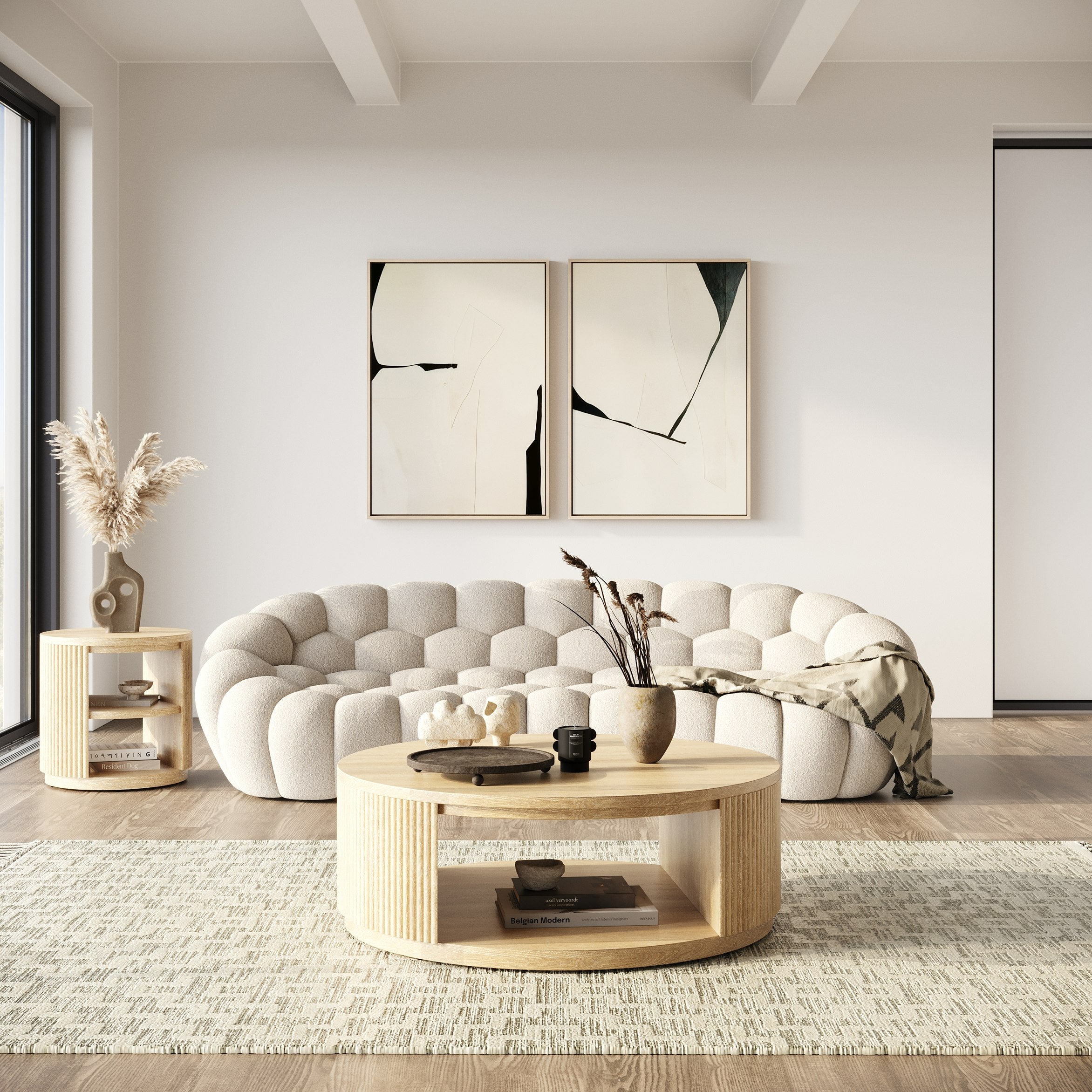 Yolonda - Modern Curved Beige Fabric Sofa