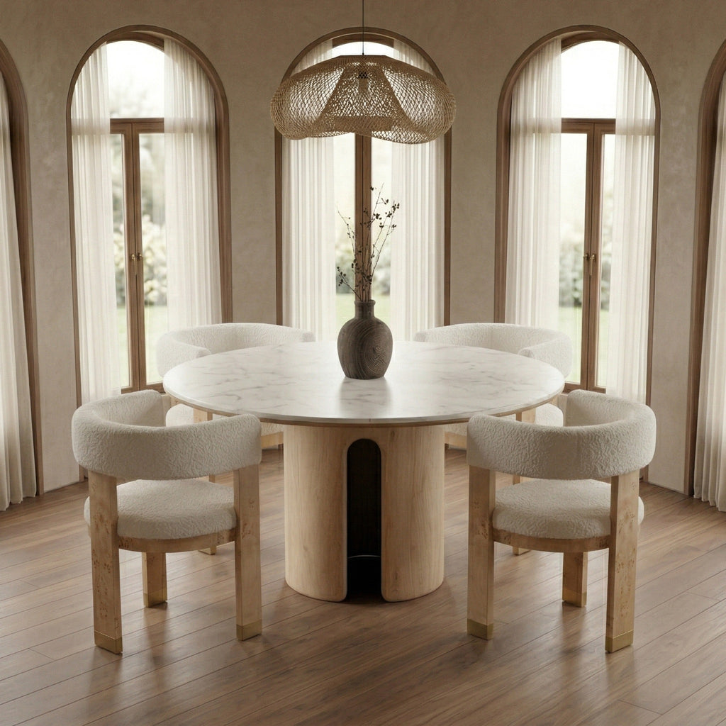 Zorhan - Modern White Marble + Mango Round Dining Table